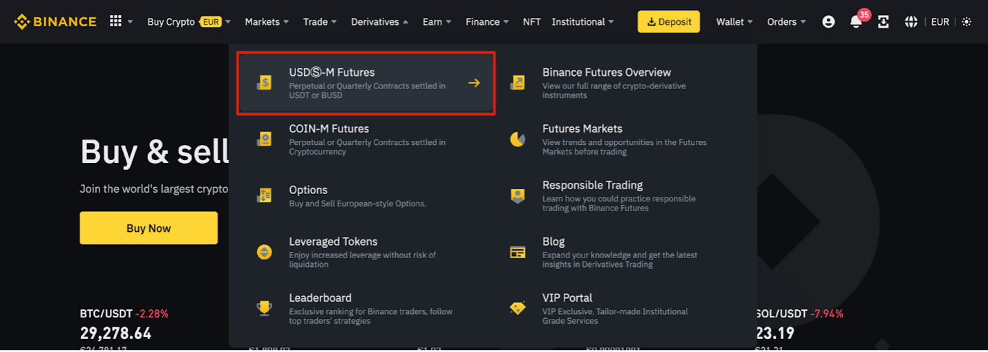 Binance Futures Menu